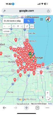 D's Air & Heating Service Map. Proud client base.